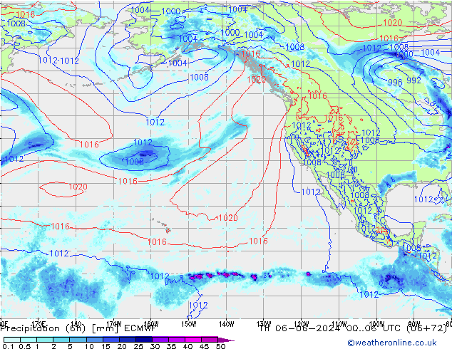 Z500/Rain (+SLP)/Z850 ECMWF Čt 06.06.2024 06 UTC