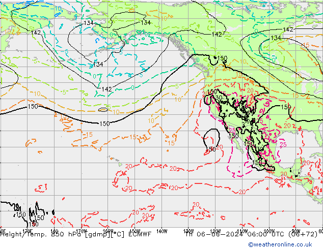 Z500/Rain (+SLP)/Z850 ECMWF Čt 06.06.2024 06 UTC