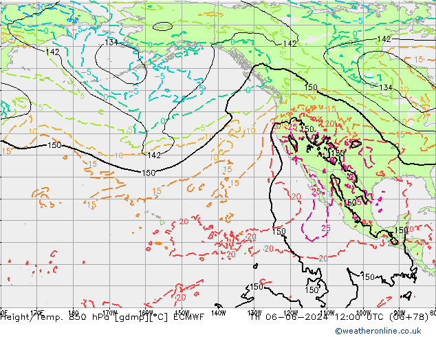 Z500/Rain (+SLP)/Z850 ECMWF czw. 06.06.2024 12 UTC