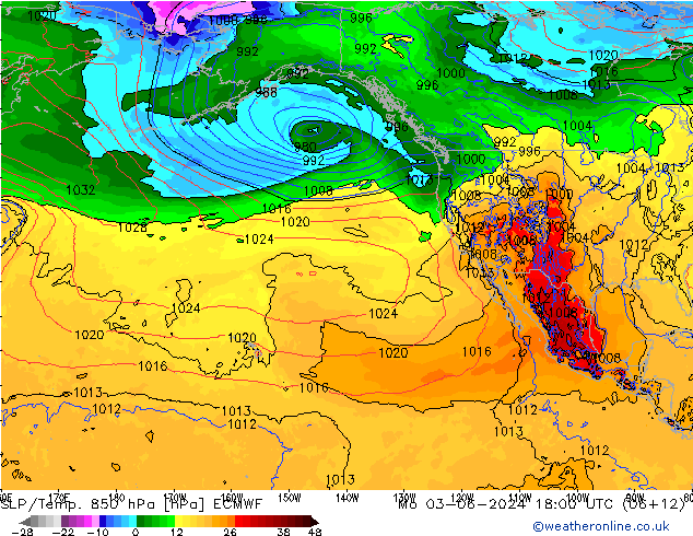 SLP/Temp. 850 hPa ECMWF ma 03.06.2024 18 UTC