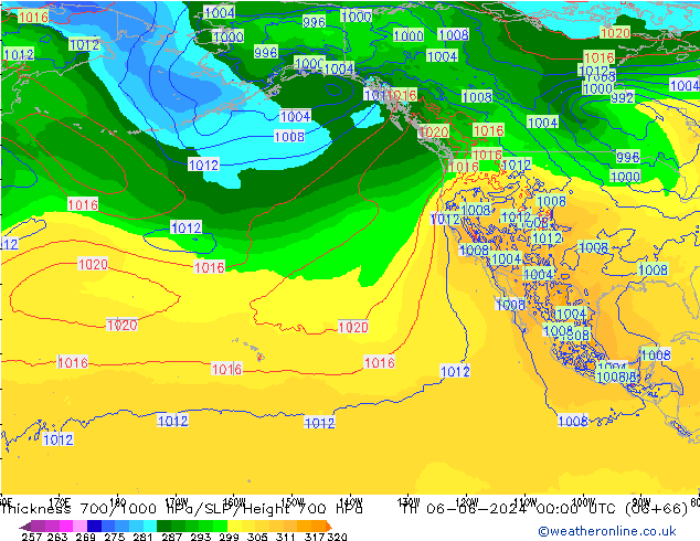 Thck 700-1000 hPa ECMWF gio 06.06.2024 00 UTC