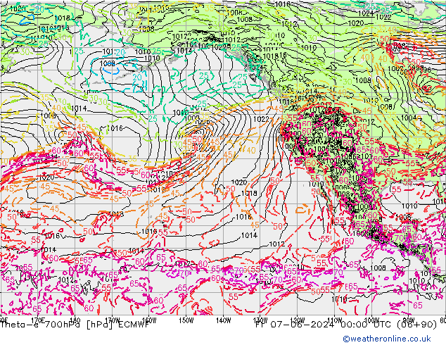 Theta-e 700hPa ECMWF ven 07.06.2024 00 UTC