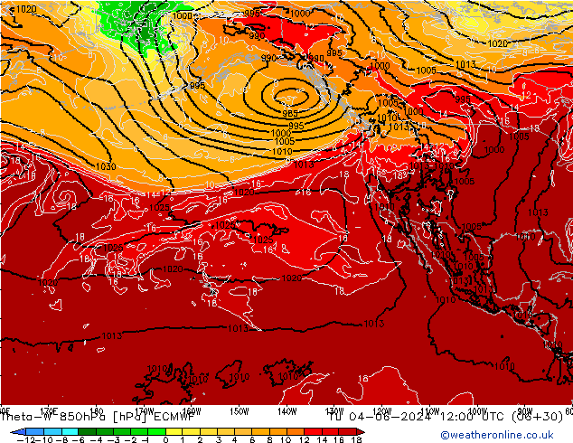 Theta-W 850гПа ECMWF вт 04.06.2024 12 UTC