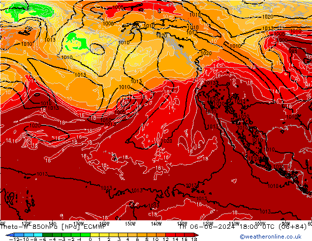 Theta-W 850hPa ECMWF Čt 06.06.2024 18 UTC