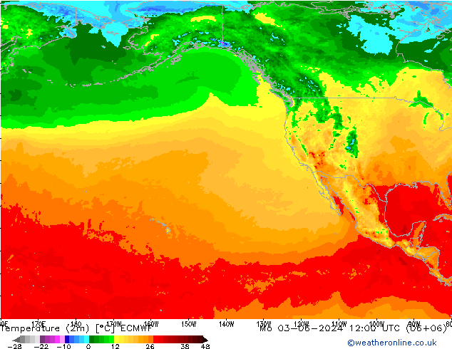 Sıcaklık Haritası (2m) ECMWF Pzt 03.06.2024 12 UTC