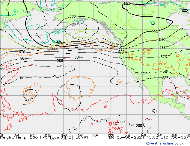 Z500/Rain (+SLP)/Z850 ECMWF Po 03.06.2024 12 UTC