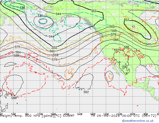 Z500/Rain (+SLP)/Z850 ECMWF Čt 06.06.2024 06 UTC