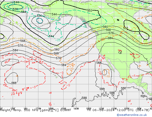 Height/Temp. 500 hPa ECMWF Čt 06.06.2024 12 UTC