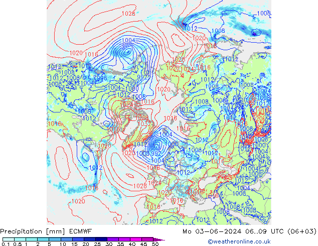 Precipitation ECMWF Mo 03.06.2024 09 UTC