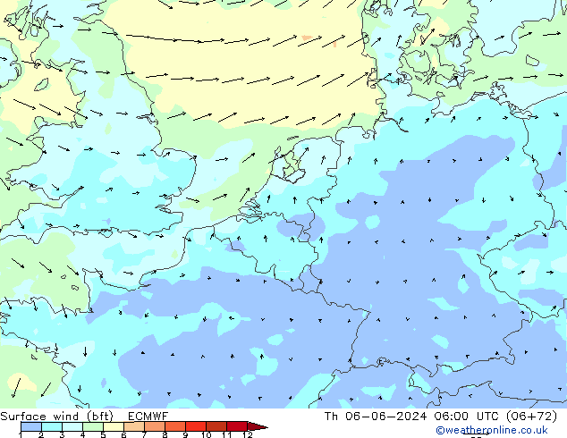 ве�Bе�@ 10 m (bft) ECMWF чт 06.06.2024 06 UTC