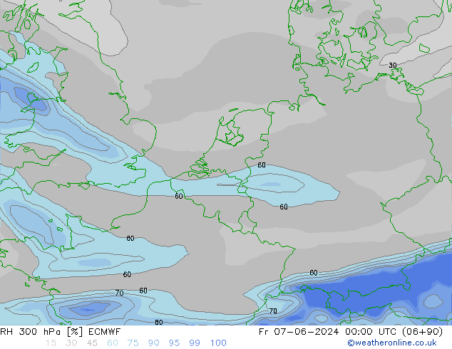 RH 300 hPa ECMWF Fr 07.06.2024 00 UTC