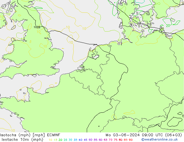 Isotachs (mph) ECMWF Mo 03.06.2024 09 UTC