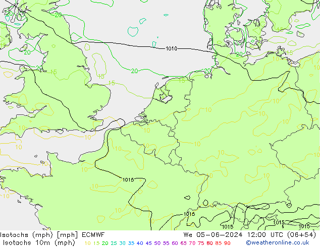 Isotachs (mph) ECMWF Qua 05.06.2024 12 UTC