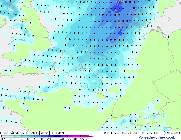 Precipitation (12h) ECMWF We 05.06.2024 06 UTC