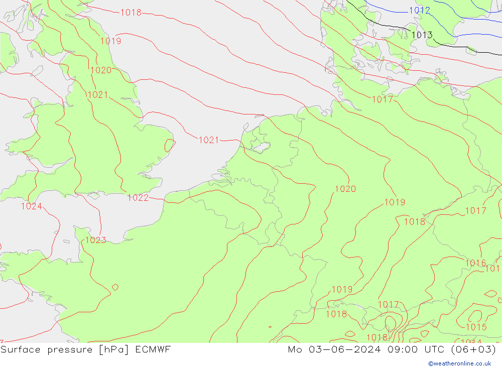 pressão do solo ECMWF Seg 03.06.2024 09 UTC