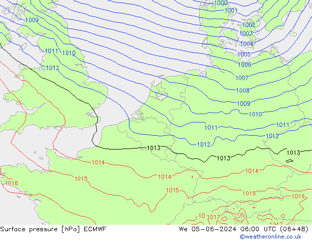 pressão do solo ECMWF Qua 05.06.2024 06 UTC