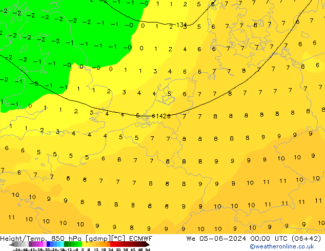 Height/Temp. 850 hPa ECMWF We 05.06.2024 00 UTC