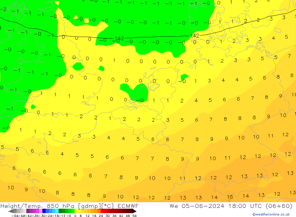 Z500/Rain (+SLP)/Z850 ECMWF Mi 05.06.2024 18 UTC