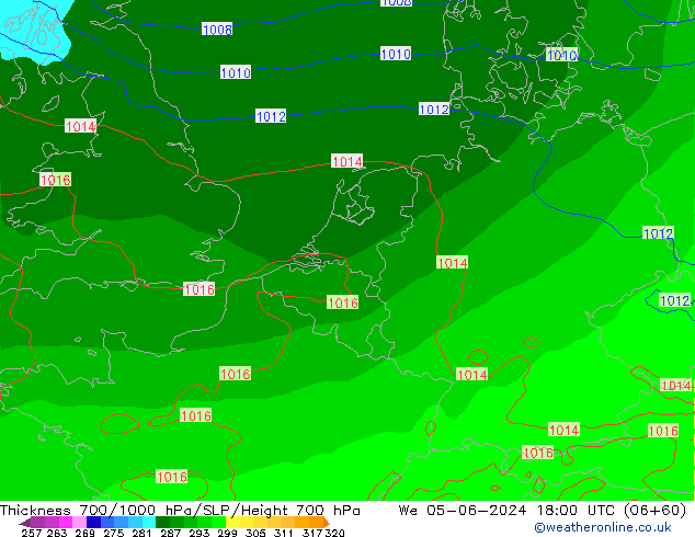 Schichtdicke 700-1000 hPa ECMWF Mi 05.06.2024 18 UTC