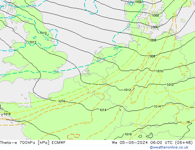 Theta-e 700гПа ECMWF ср 05.06.2024 06 UTC