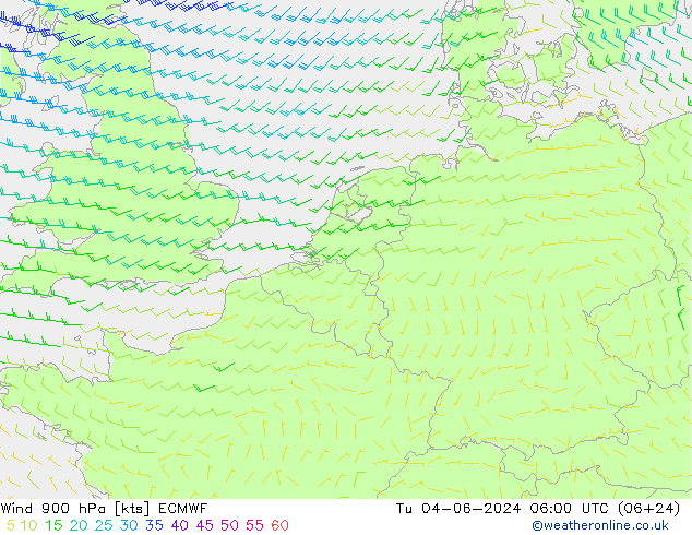 Viento 900 hPa ECMWF mar 04.06.2024 06 UTC