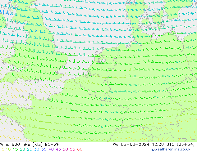 Wind 900 hPa ECMWF We 05.06.2024 12 UTC