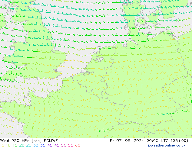 Wind 950 hPa ECMWF Fr 07.06.2024 00 UTC