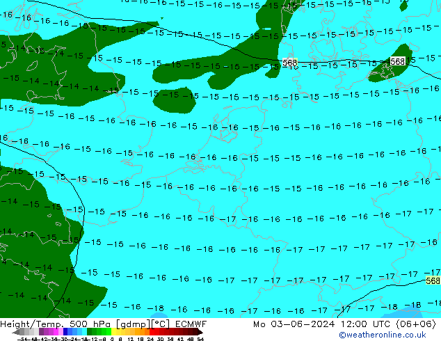 Z500/Rain (+SLP)/Z850 ECMWF 星期一 03.06.2024 12 UTC