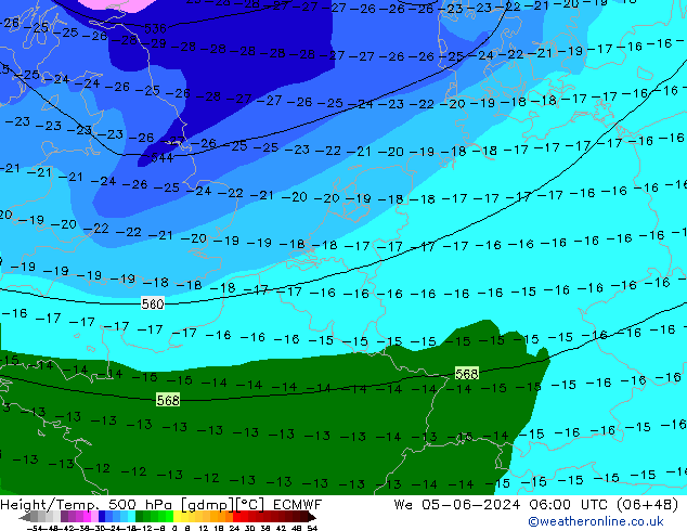 Z500/Yağmur (+YB)/Z850 ECMWF Çar 05.06.2024 06 UTC