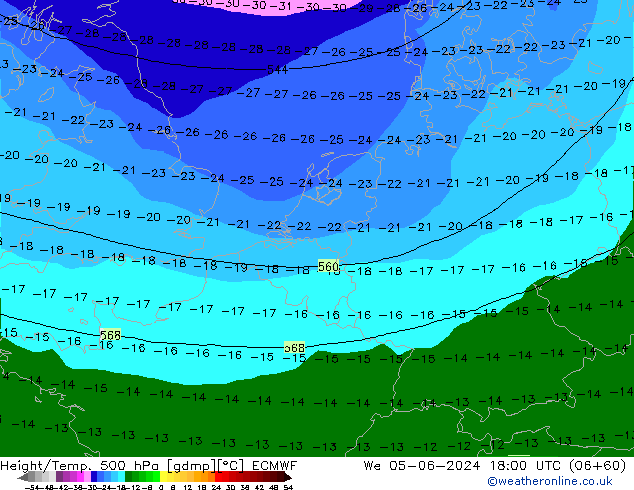 Z500/Rain (+SLP)/Z850 ECMWF śro. 05.06.2024 18 UTC