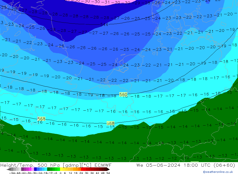 Z500/Rain (+SLP)/Z850 ECMWF Mi 05.06.2024 18 UTC