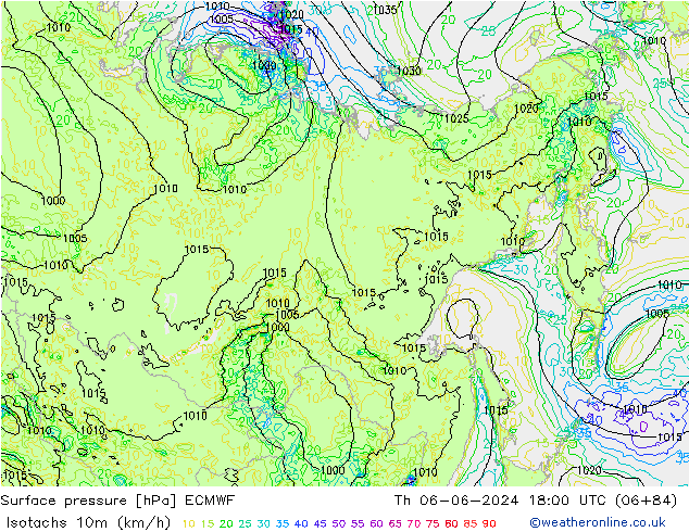 Eşrüzgar Hızları (km/sa) ECMWF Per 06.06.2024 18 UTC