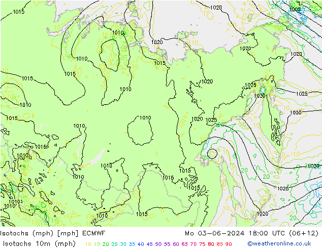 Isotaca (mph) ECMWF lun 03.06.2024 18 UTC