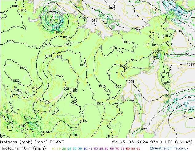 Isotaca (mph) ECMWF mié 05.06.2024 03 UTC