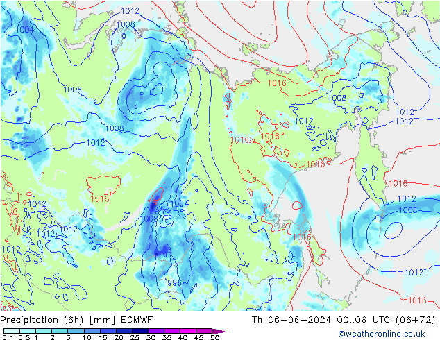 Z500/Rain (+SLP)/Z850 ECMWF gio 06.06.2024 06 UTC