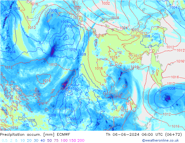 Precipitation accum. ECMWF Qui 06.06.2024 06 UTC