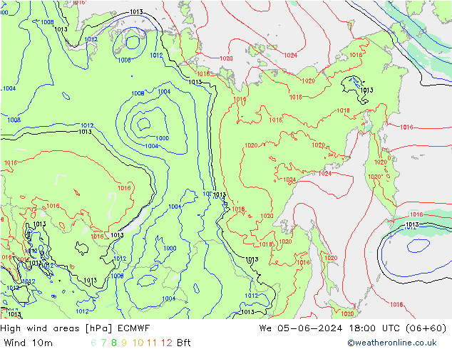 High wind areas ECMWF mer 05.06.2024 18 UTC