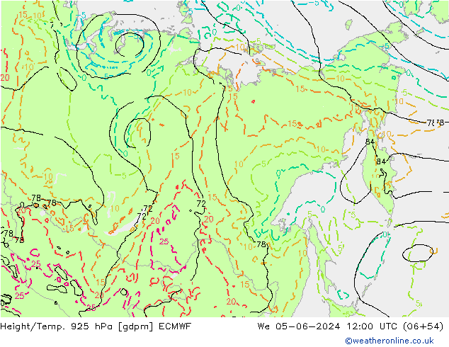 Height/Temp. 925 hPa ECMWF St 05.06.2024 12 UTC