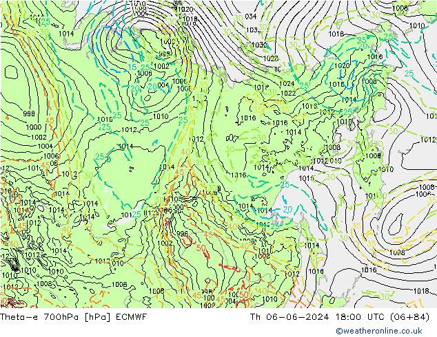 Theta-e 700hPa ECMWF gio 06.06.2024 18 UTC