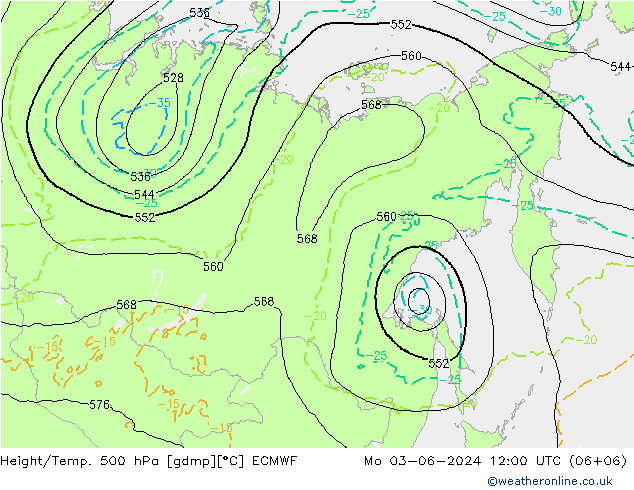 Z500/Rain (+SLP)/Z850 ECMWF lun 03.06.2024 12 UTC