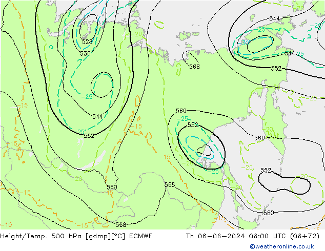 Z500/Rain (+SLP)/Z850 ECMWF gio 06.06.2024 06 UTC