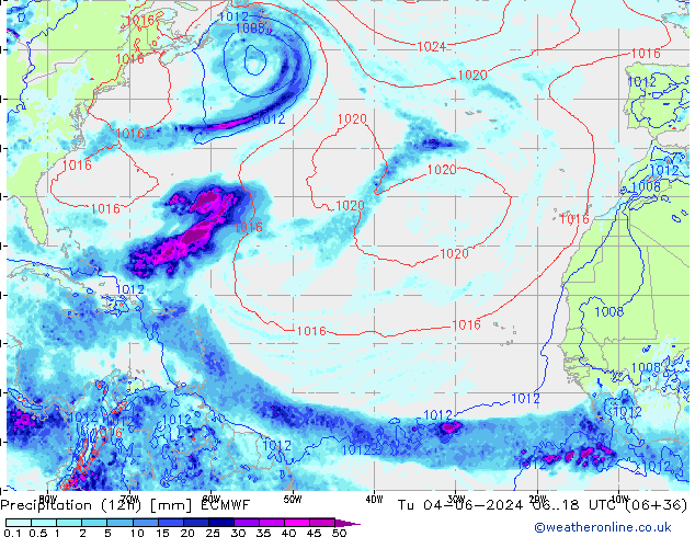 Precipitation (12h) ECMWF Tu 04.06.2024 18 UTC