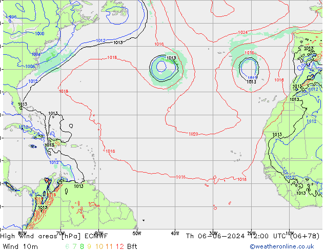 High wind areas ECMWF jue 06.06.2024 12 UTC