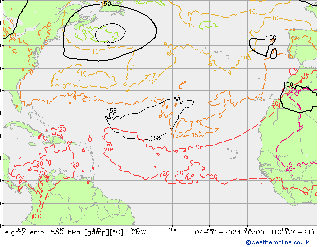 Height/Temp. 850 hPa ECMWF Út 04.06.2024 03 UTC