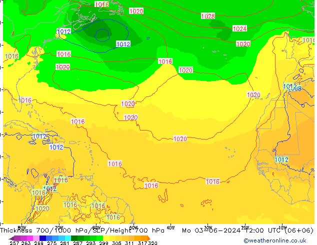 Dikte700-1000 hPa ECMWF ma 03.06.2024 12 UTC