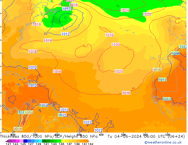 Espesor 850-1000 hPa ECMWF mar 04.06.2024 06 UTC