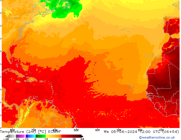 Temperatuurkaart (2m) ECMWF wo 05.06.2024 12 UTC