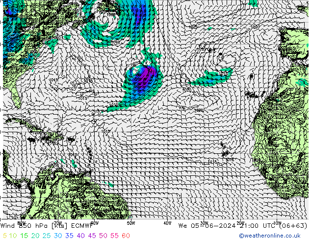 wiatr 850 hPa ECMWF śro. 05.06.2024 21 UTC