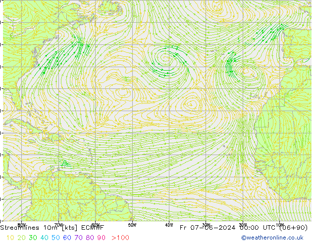 Streamlines 10m ECMWF Fr 07.06.2024 00 UTC