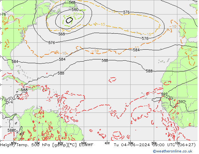 Height/Temp. 500 hPa ECMWF Tu 04.06.2024 09 UTC